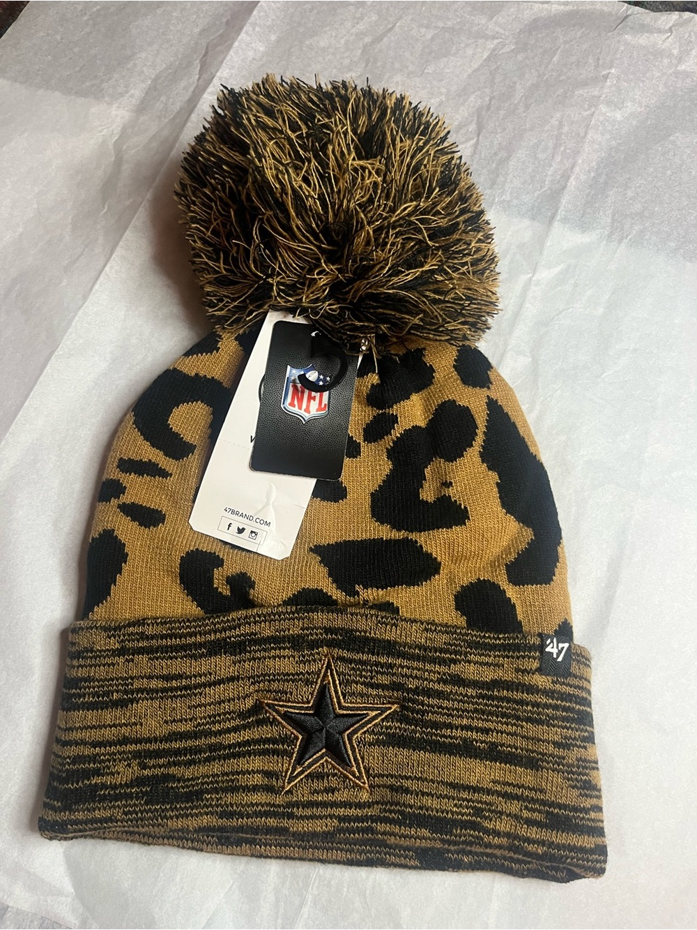 47 Brand Dallas Cowboys Kids Leopard Pom Beanie - Tan & Black